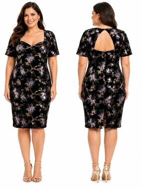 Adrianna Papell - Floral Sequin Velvet Sweetheart Sheath Dress